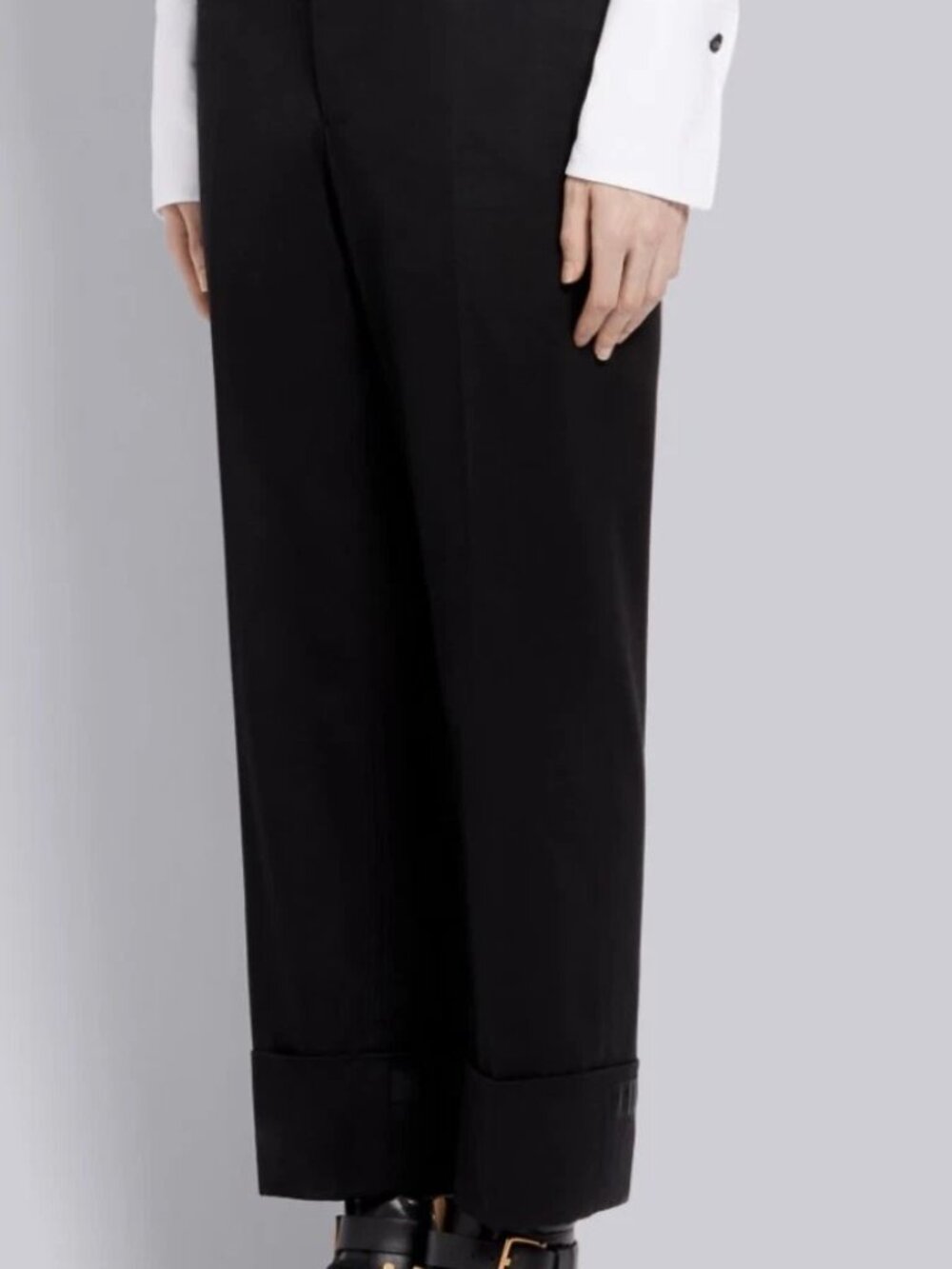 Thom Browne BLACK COTTON TWILL TIPPING STRAIGHT LEG BELTLOOP TROUSER size (1)